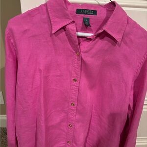 Women’s Ralp Lauren Linen Fuchsia Button-Up Blouse